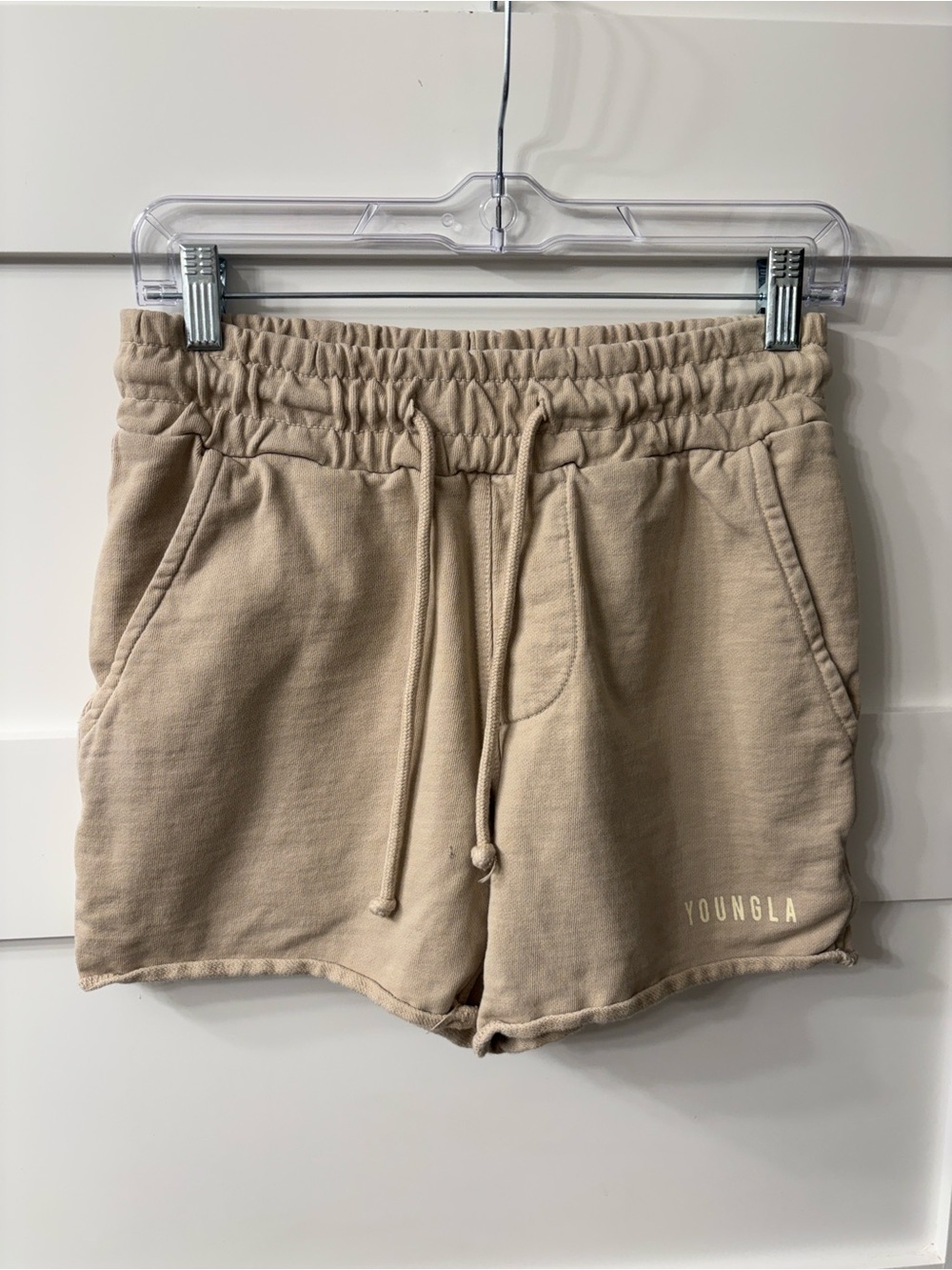 YoungLA 100% Cotton Women's Drawstring Jogger Casual Beige Shorts